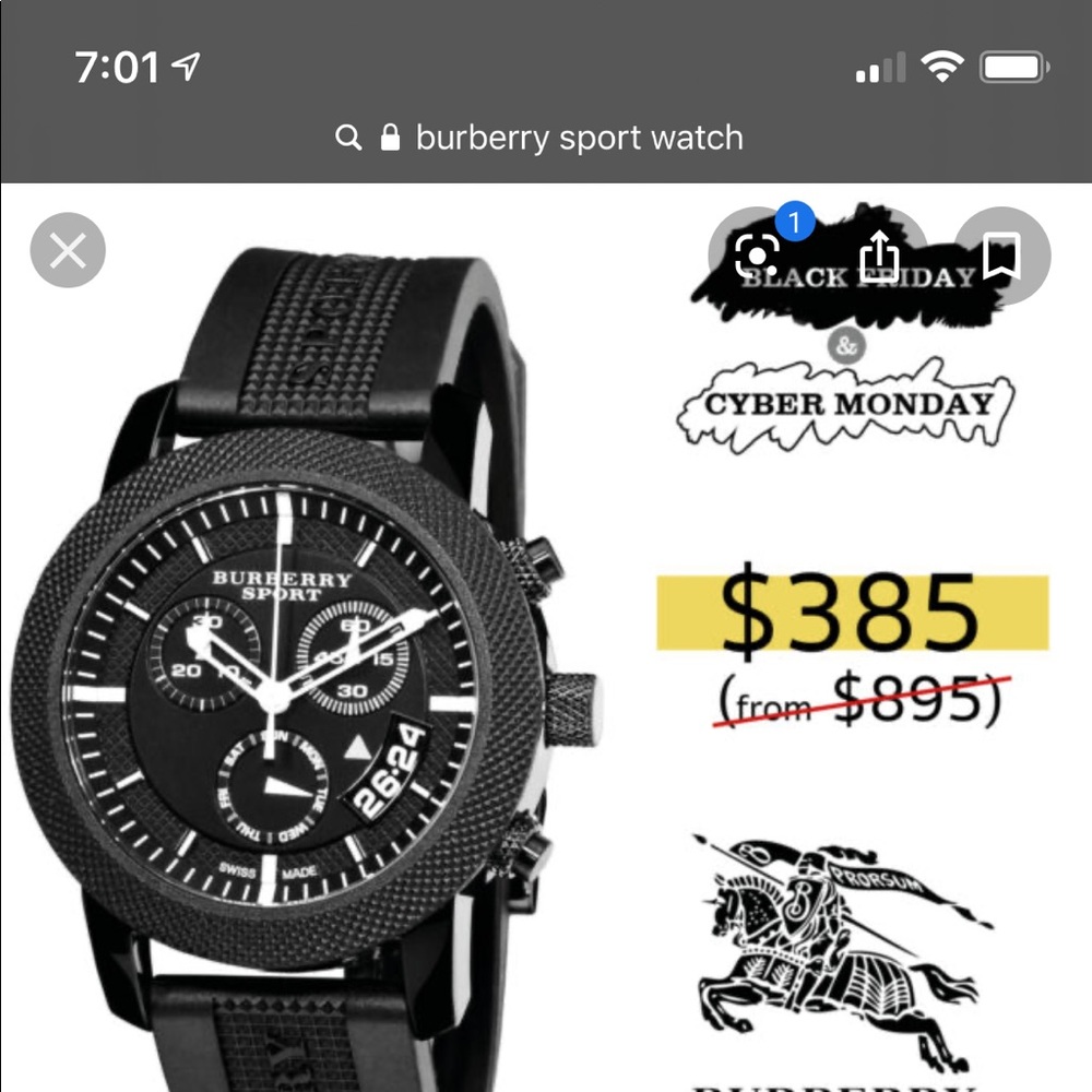 Burberry sport watch black and white
